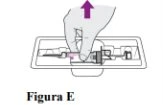 Una mano solleva verticalmente un dispositivo medico orizzontale con una freccia viola rivolta verso l'alto su sfondo bianco