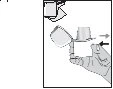 Diagramma che mostra le mani che aprono un contenitore o un flacone con un movimento di sollevamento del coperchio verso l'alto