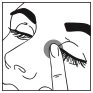 Black and white drawing of a face showing a hand pressing an applicator disc on the closed eyelid