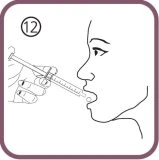 Line drawing of a hand holding a syringe and inserting the