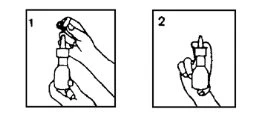 Due disegni sequenziali mostrano una mano che tiene un flacone con contagocce per la prima fase di apertura e la seconda fase di utilizzo
