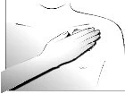 Disegno lineare di una mano posta sopra il petto di una persona per indicare la posizione di applicazione del farmaco o il monitoraggio del dolore