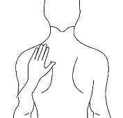 Disegno lineare di un busto umano con una mano destra appoggiata sul petto nella zona del cuore
