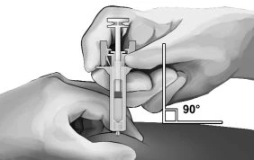 Two hands holding a syringe for administration