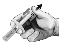 Two hands holding a prefilled syringe with a downward movement
