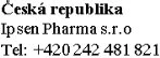 Testo nero su fondo bianco con la scritta Česká republika, Ipsen Pharma s.r.o e il numero di telefono +420 242 481 821