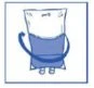 Stylized illustration of a pouch with a curved blue arrow indicating the shaking or agitation motion of the contents
