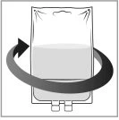 Schematic drawing of an infusion bag containing liquid with a curved arrow indicating a rotational movement around it