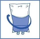 Stylized drawing of a human torso with a blue band around the waist and a curved arrow indicating rotational movement around the central area