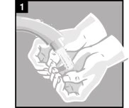 Two hands holding and preparing a tube-shaped medical device with a transparent tip on a light gray background