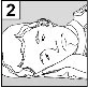 Line drawing of a person lying on one side with the face turned toward the viewer