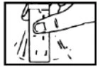 A hand pressing a finger onto a strip of paper or a rectangular medical device to indicate a point of application or pressure
