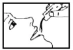 Black and white drawing of a person's profile with open mouth receiving medication via a spray or nebulizer device
