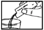 A hand holding an open pouch and pouring out its liquid contents