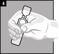 A hand bends a glass vial to snap off the neck of the container, with the number 4 in the top-left corner