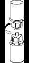 Technical diagram showing the assembly of an upper cylindrical container onto a cylindrical base via a rotational movement indicated by an arrow