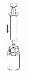 Technical drawing of a syringe with an arrow pointing downward indicating the plunger movement toward the drug vial