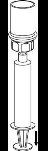 Black and white technical drawing of a syringe with an upper cap, cylindrical body, and plunger with an arrow pointing downward