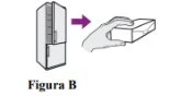 Diagramma con freccia viola che indica il passaggio da un frigorifero aperto a una mano che tiene una scatola di medicinali con la scritta Figura B