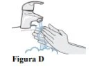 Disegno di due mani che vengono lavate sotto il getto d'acqua di un rubinetto con la scritta Figura D sottostante