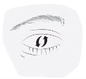 Stylized drawing of a human eye with two curved black arrows forming a circle around the
