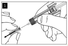 Hands holding a syringe and a vial to prepare the
