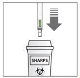 Diagram showing a syringe with a downward arrow indicating the
