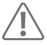 Warning symbol consisting of a triangle with rounded corners containing a gray exclamation mark at the center