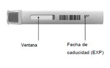 Dispositivo medico cilindrico bianco con una finestra di controllo e l'indicazione della data di scadenza contrassegnata dalla sigla EXP