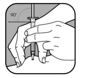 Technical drawing showing a hand holding a syringe for a
