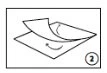Disegno schematico in bianco e nero che mostra un foglio di carta o un involucro con un angolo ripiegato verso l'alto