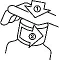 Diagram showing two arrows indicating the movement of a hand pressing downward and rotating laterally around the neck