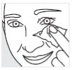 Black and white drawing of a person using a tissue to gently wipe the area around the
