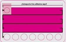 Graphical layout with horizontal pink rectangles, a top black line with text, and six white circles with pink borders at the bottom
