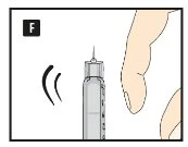 Medical illustration showing a syringe with needle pointing toward a leg, with curved lines indicating movement or vibration
