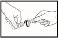 Two hands gently separating the rubber stopper from the glass vial of a liquid medication