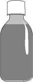 Gray glass bottle with white screw cap and vertical light reflection on the right side