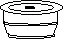 Black and white schematic drawing of a short cylindrical container with a flat lid and slightly tapered base