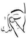 Black and white drawing of a hand holding a finger gently pressed above the