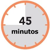 Clock icon with an orange border showing 45 minutes, with the word 'minutes' in black on a gray and white background