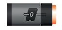 Diagramma tecnico di una batteria cilindrica con polo negativo a sinistra e polo positivo color arancione a destra su sfondo bianco