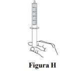 Black-and-white drawing of a hand holding a graduated syringe vertically with the label Figure H below