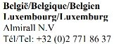 Czarny tekst na białym tle z nazwami Belgique/Belgien, Luxembourg/Luxemburg, Almirall N.V. oraz numerem telefonu +32 (0)2 771 86 37