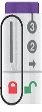 Diagramma medico con una barra verticale, numeri 2 e 3 in cerchi grigi, una freccia verso destra e icone di un lucchetto rosso e uno verde aperto
