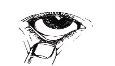 Black and white drawing of a human eye with thick eyelashes and a finger gently touching the lower part of the lower eyelid