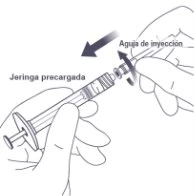 Two hands holding a pre-filled syringe to screw on the