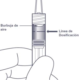 Diagram of a syringe with a hand holding it, indicating an air bubble in the