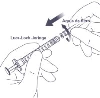 Two hands assembling a Luer-Lock syringe with a filter needle using a rotational screwing motion