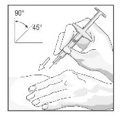 Technical drawing showing a hand holding a syringe for an