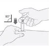 A hand holding a syringe vertically to inject medication into tissue at a 90-degree angle to the skin